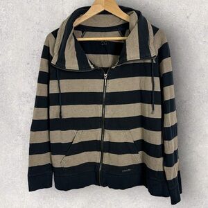 Calvin Klein Brown Black Striped Long Sleeve Full Zip Jacket Size 1X Collared‎